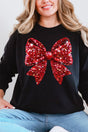 Faux Sequin Red Coquette Bow Comfort Colors Long Sleeve T-Shirt - Wholesale Accessory Market