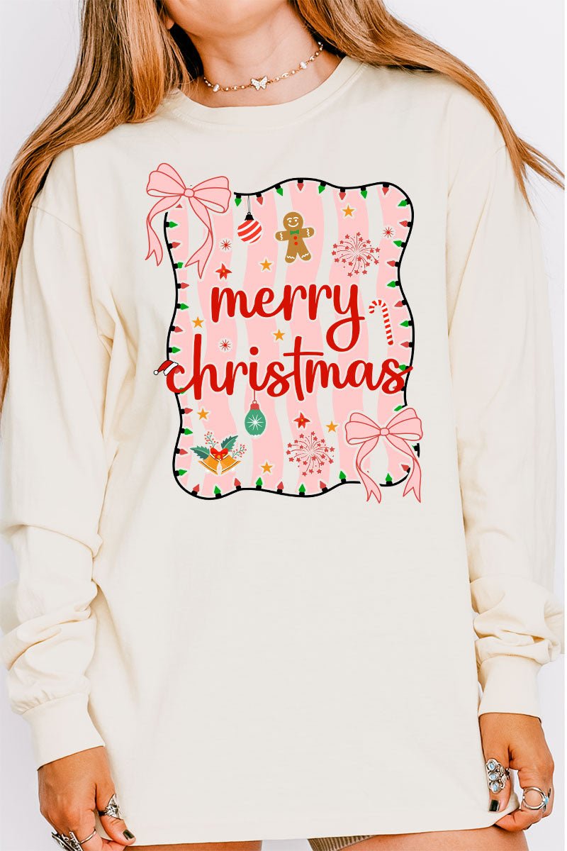Merry Christmas Doodle Coquette Comfort Colors Heavyweight Long T-Shirt - Wholesale Accessory Market