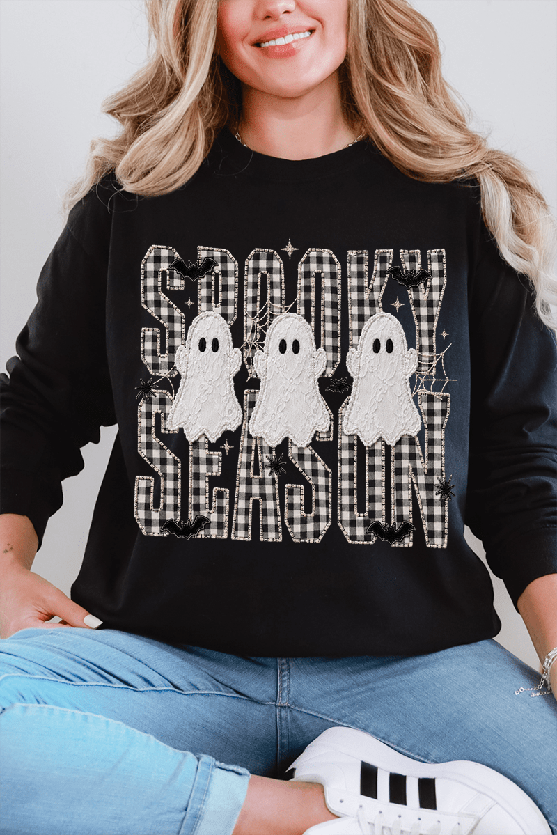 Spooky Season Gingham & Ghosts Comfort Colors Heavyweight Long T-Shirt - Wholesale Accessory Market