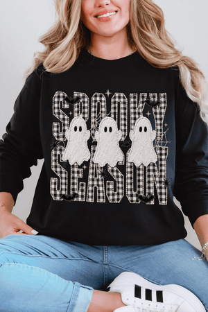 Spooky Season Gingham & Ghosts Comfort Colors Heavyweight Long T-Shirt - Wholesale Accessory Market