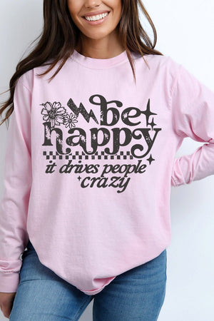 Black Be Happy Comfort Colors Heavyweight Long T-Shirt - Wholesale Accessory Market