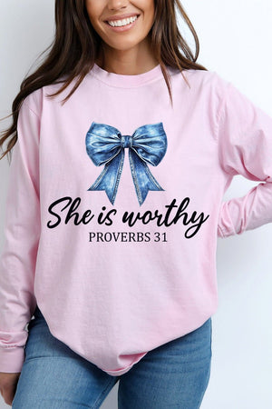 Blue Bow Worthy Comfort Colors Heavyweight Long T-Shirt - Wholesale Accessory Market