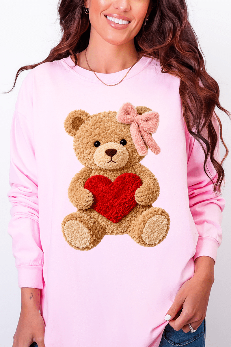 Cozy Heart Cub Faux Yarn Comfort Colors Heavyweight Long T-Shirt - Wholesale Accessory Market