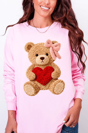 Cozy Heart Cub Faux Yarn Comfort Colors Heavyweight Long T-Shirt - Wholesale Accessory Market