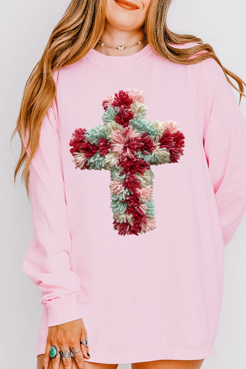 Faux Yarn Cross Comfort Colors Heavyweight Long Sleeve T-Shirt - Wholesale Accessory Market