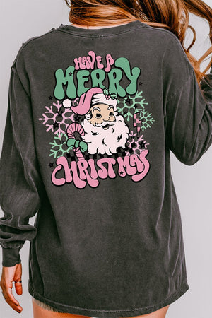 Groovy Merry Christmas Front & Back Design Comfort Colors Heavyweight Long T-Shirt - Wholesale Accessory Market