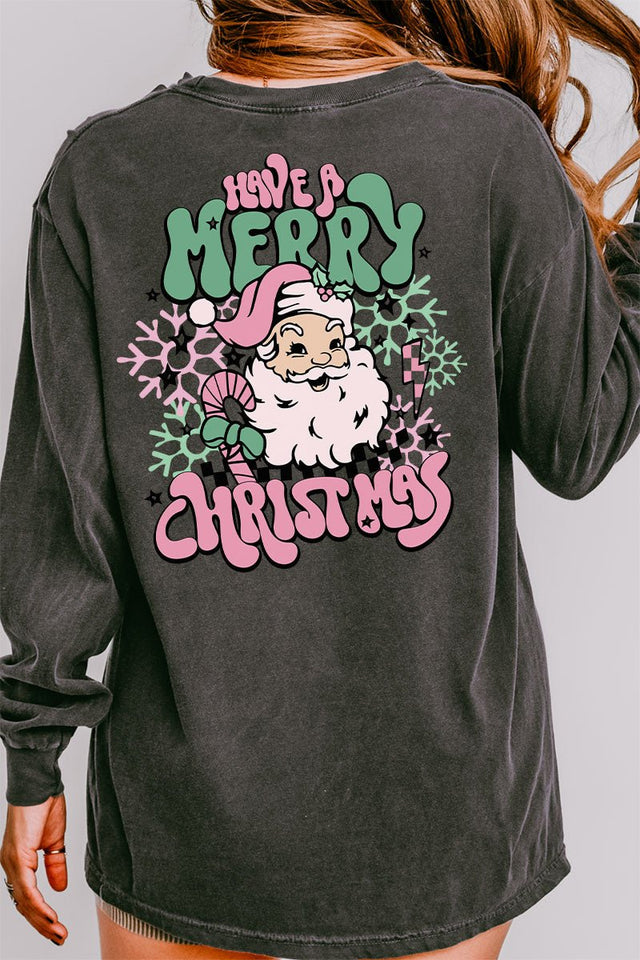 Groovy Merry Christmas Front & Back Design Comfort Colors Heavyweight Long T-Shirt - Wholesale Accessory Market