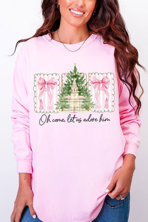 Notes Oh Come Let Us Adore Him Comfort Colors Heavyweight Long Sleeve T-Shirt - Wholesale Accessory Market