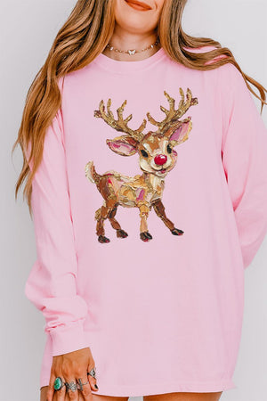 The Painted Red Nose Reindeer Comfort Colors Heavyweight Long Sleeve T-Shirt - Wholesale Accessory Market