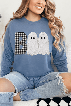 Gingham & Lace Boo Comfort Colors Heavyweight Long T-Shirt - Wholesale Accessory Market