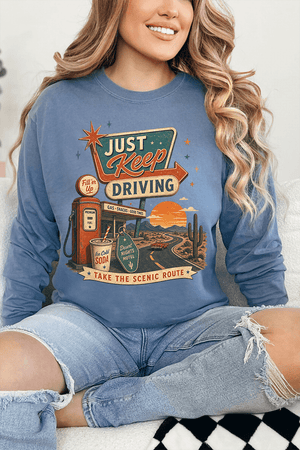 Just Keep Driving Comfort Colors Heavyweight Long T-Shirt - Wholesale Accessory Market