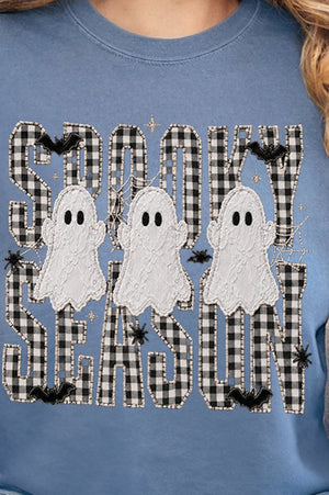 Spooky Season Gingham & Ghosts Comfort Colors Heavyweight Long T-Shirt - Wholesale Accessory Market