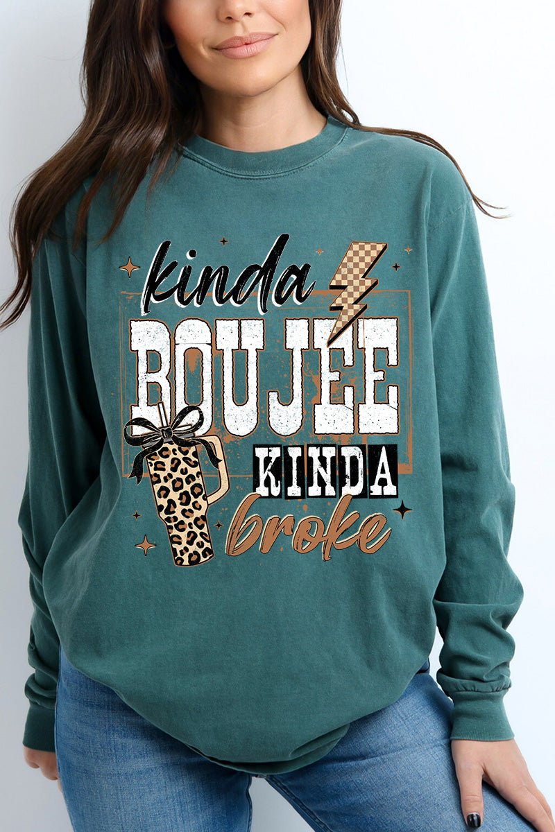 Kinda Boujee Kinda Broke Comfort Colors Heavyweight Long T-Shirt - Wholesale Accessory Market