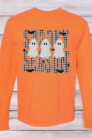 Spooky Season Gingham & Ghosts Comfort Colors Heavyweight Long T-Shirt - Wholesale Accessory Market