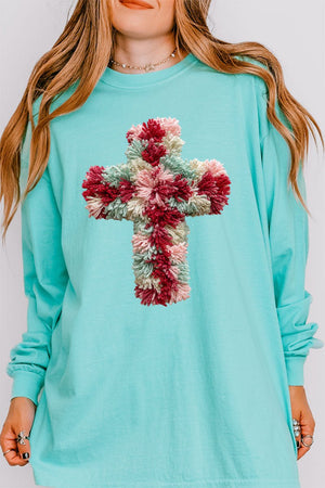 Faux Yarn Cross Comfort Colors Heavyweight Long Sleeve T-Shirt - Wholesale Accessory Market