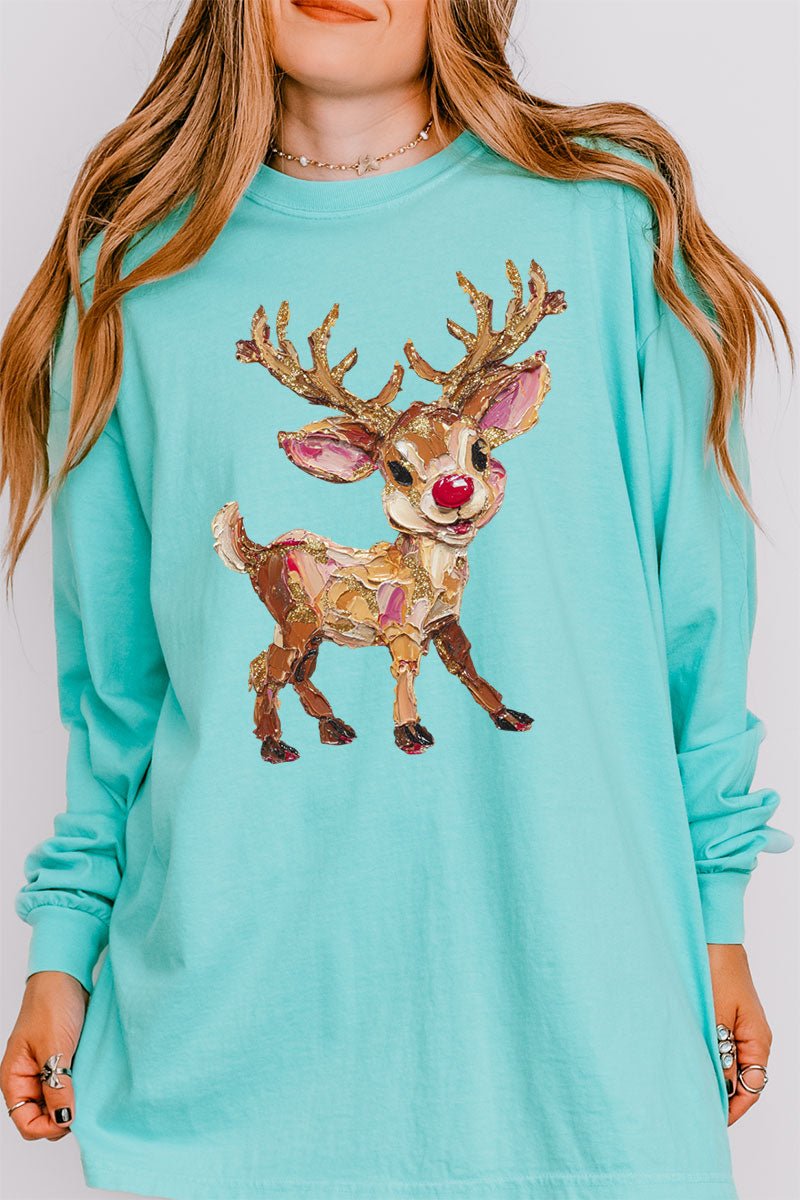 The Painted Red Nose Reindeer Comfort Colors Heavyweight Long Sleeve T-Shirt - Wholesale Accessory Market