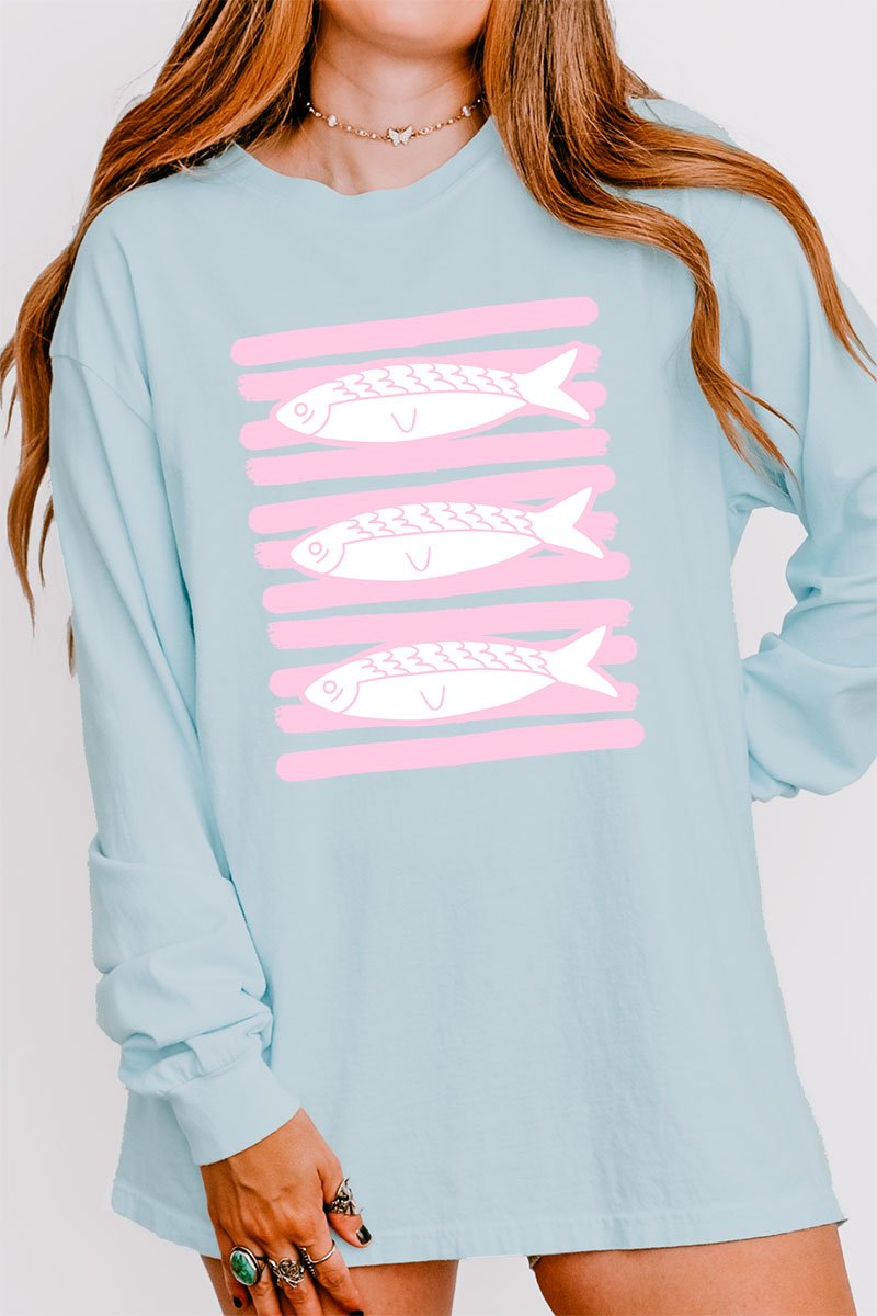 Preppy Pink Fish Comfort Colors Heavyweight Long Sleeve T-Shirt - Wholesale Accessory Market