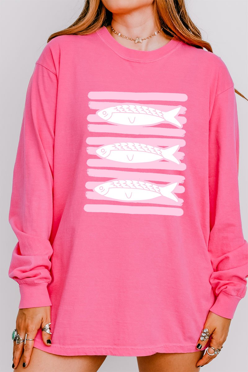 Preppy Pink Fish Comfort Colors Heavyweight Long Sleeve T-Shirt - Wholesale Accessory Market