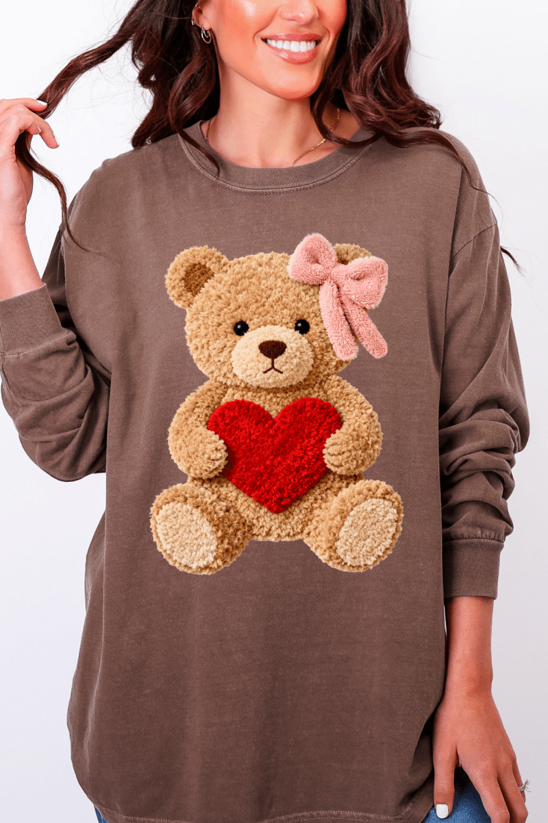 Cozy Heart Cub Faux Yarn Comfort Colors Heavyweight Long T-Shirt - Wholesale Accessory Market