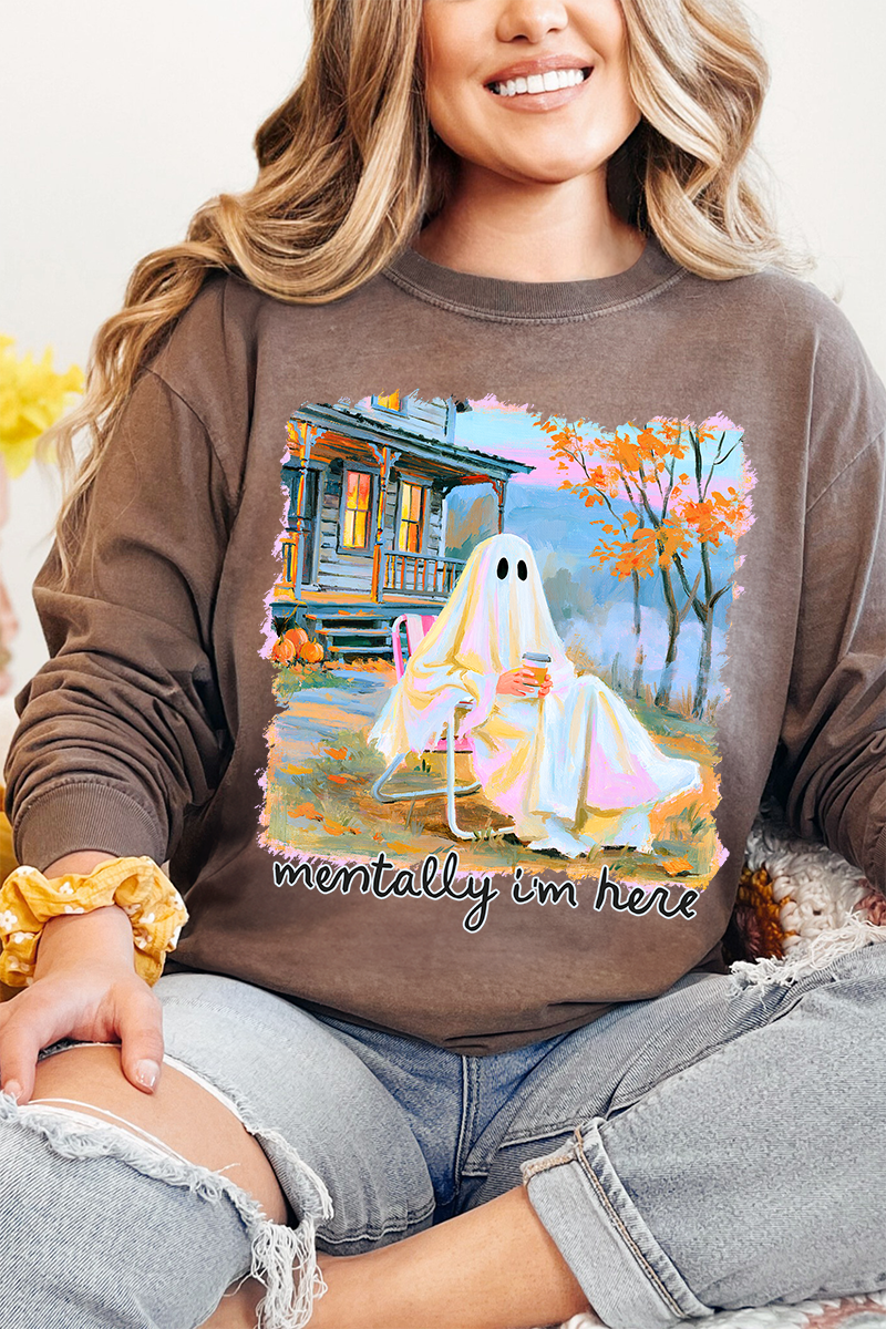 Ghost Mentally I'm Here Comfort Colors Heavyweight Long T-Shirt - Wholesale Accessory Market