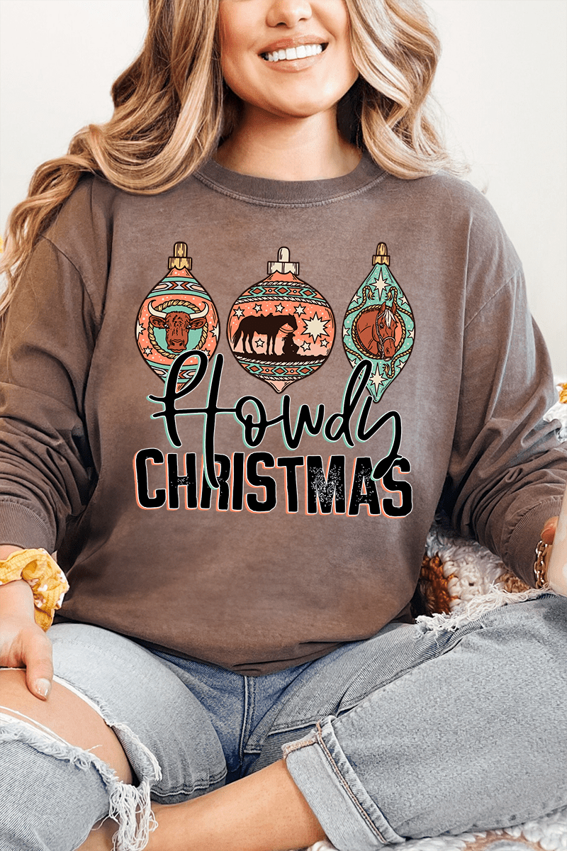 Howdy Horse Christmas Comfort Colors Heavyweight Long T-Shirt - Wholesale Accessory Market