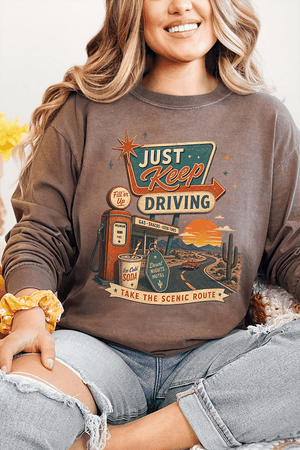 Just Keep Driving Comfort Colors Heavyweight Long T-Shirt - Wholesale Accessory Market