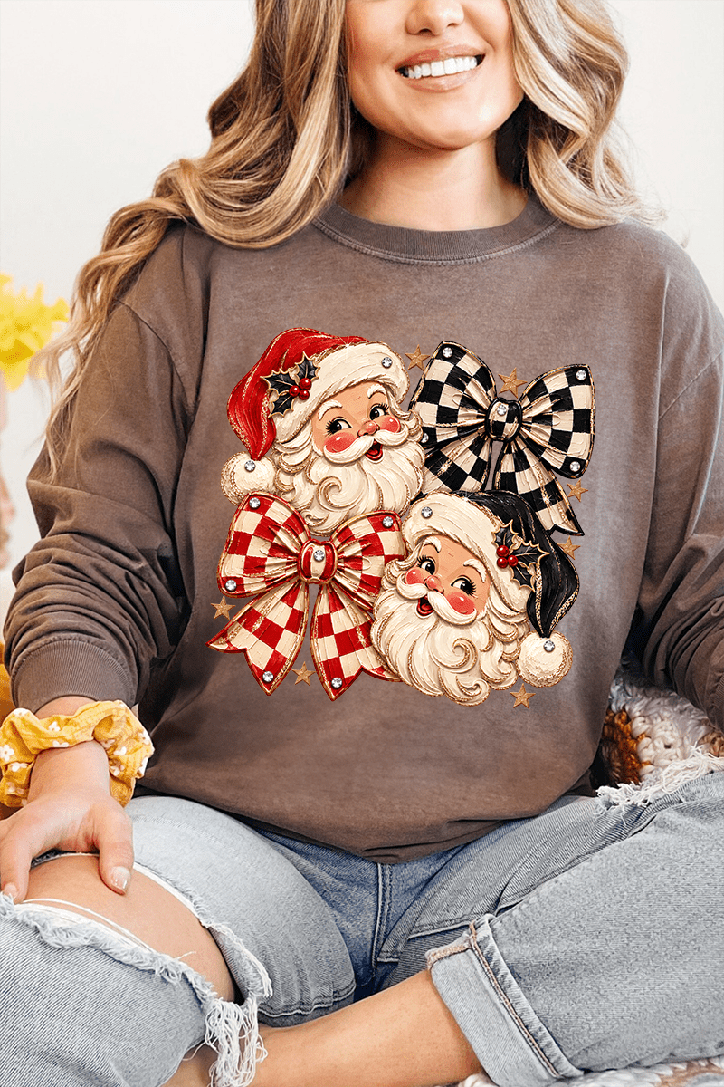 Merry Check Santa Comfort Colors Heavyweight Long T-Shirt - Wholesale Accessory Market