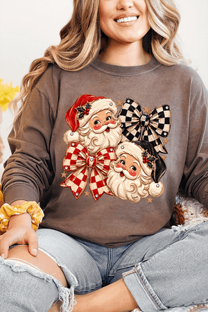 Merry Check Santa Comfort Colors Heavyweight Long T-Shirt - Wholesale Accessory Market