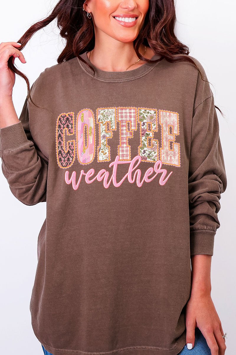 Pink Lace Coffee Weather Comfort Colors Heavyweight Long Sleeve T-Shirt - Wholesale Accessory Market