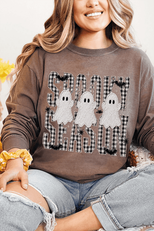 Spooky Season Gingham & Ghosts Comfort Colors Heavyweight Long T-Shirt - Wholesale Accessory Market