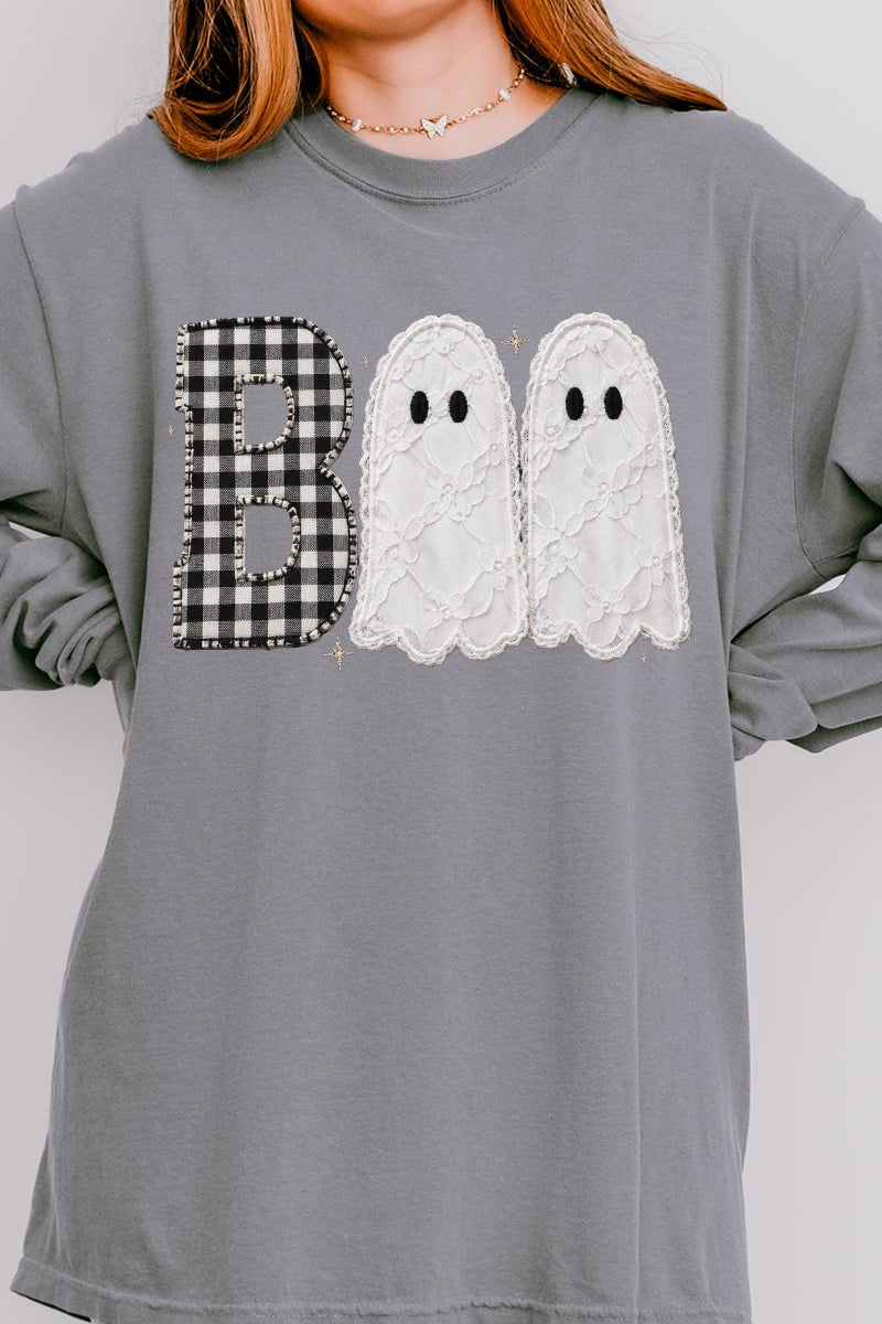 Gingham & Lace Boo Comfort Colors Heavyweight Long T-Shirt - Wholesale Accessory Market