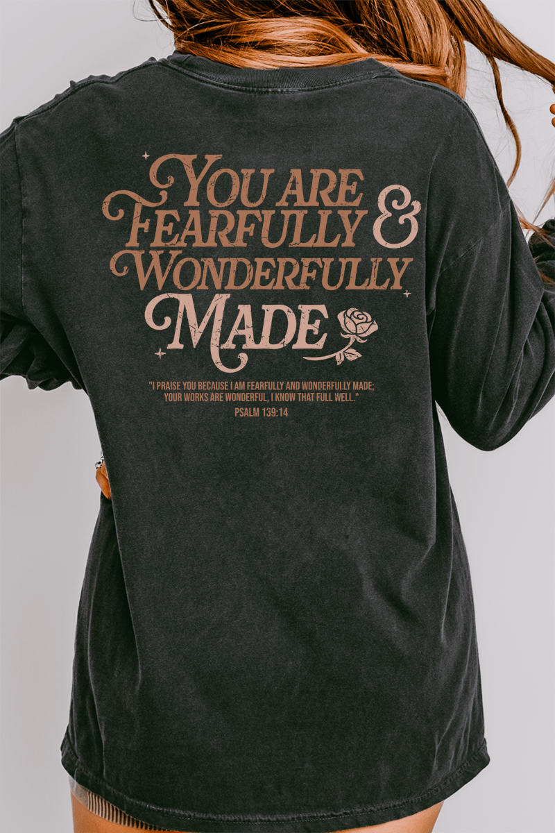 Wonderfully Made Front & Back Design Comfort Colors Heavyweight Long T-Shirt - Wholesale Accessory Market