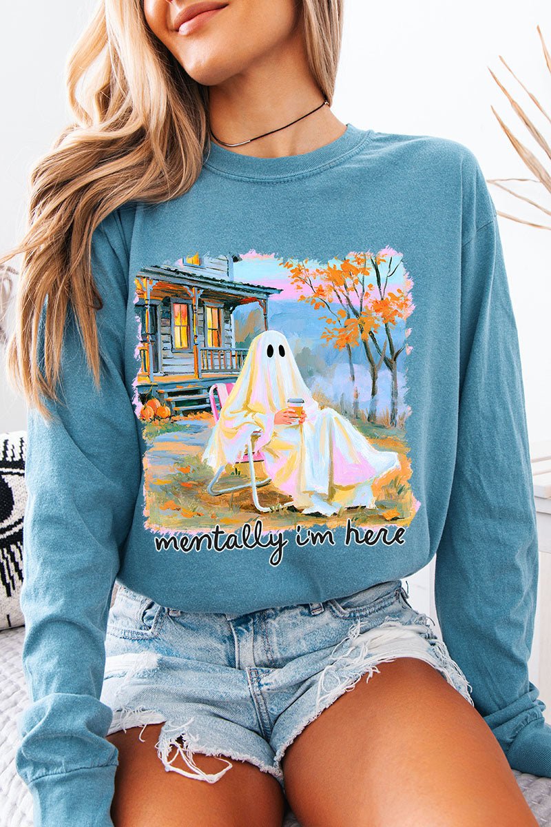 Ghost Mentally I'm Here Comfort Colors Heavyweight Long T-Shirt - Wholesale Accessory Market