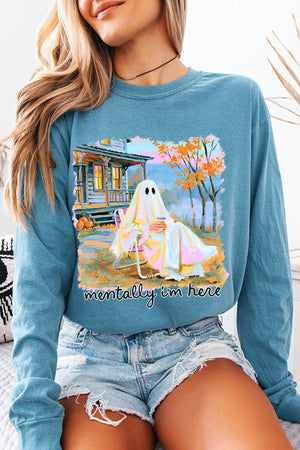 Ghost Mentally I'm Here Comfort Colors Heavyweight Long T-Shirt - Wholesale Accessory Market