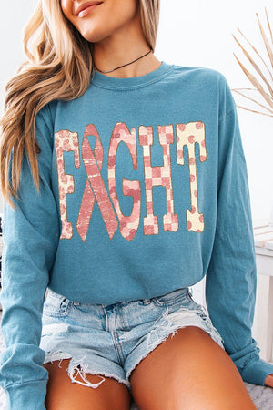 Pink Patterned Fight Comfort Colors Heavyweight Long T-Shirt - Wholesale Accessory Market