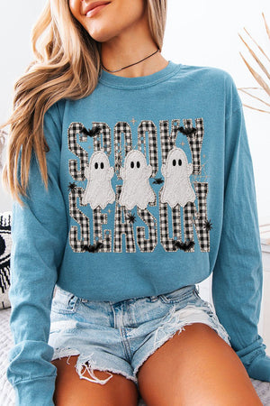 Spooky Season Gingham & Ghosts Comfort Colors Heavyweight Long T-Shirt - Wholesale Accessory Market