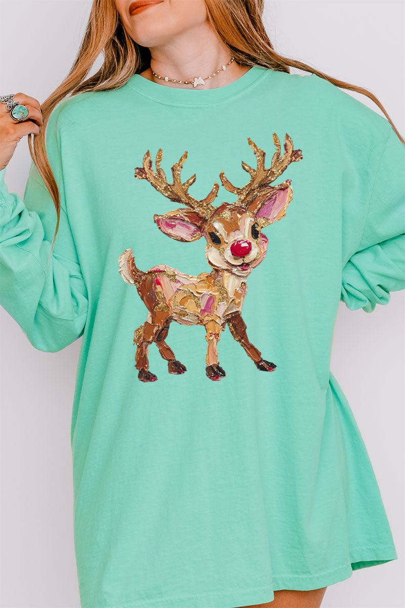 The Painted Red Nose Reindeer Comfort Colors Heavyweight Long Sleeve T-Shirt - Wholesale Accessory Market
