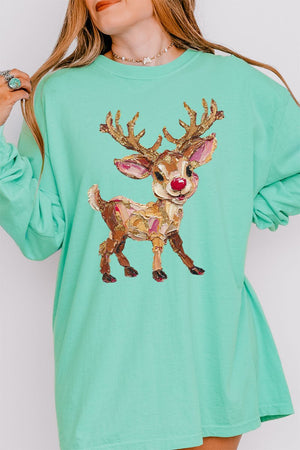 The Painted Red Nose Reindeer Comfort Colors Heavyweight Long Sleeve T-Shirt - Wholesale Accessory Market