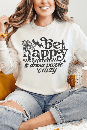Black Be Happy Comfort Colors Heavyweight Long T-Shirt - Wholesale Accessory Market