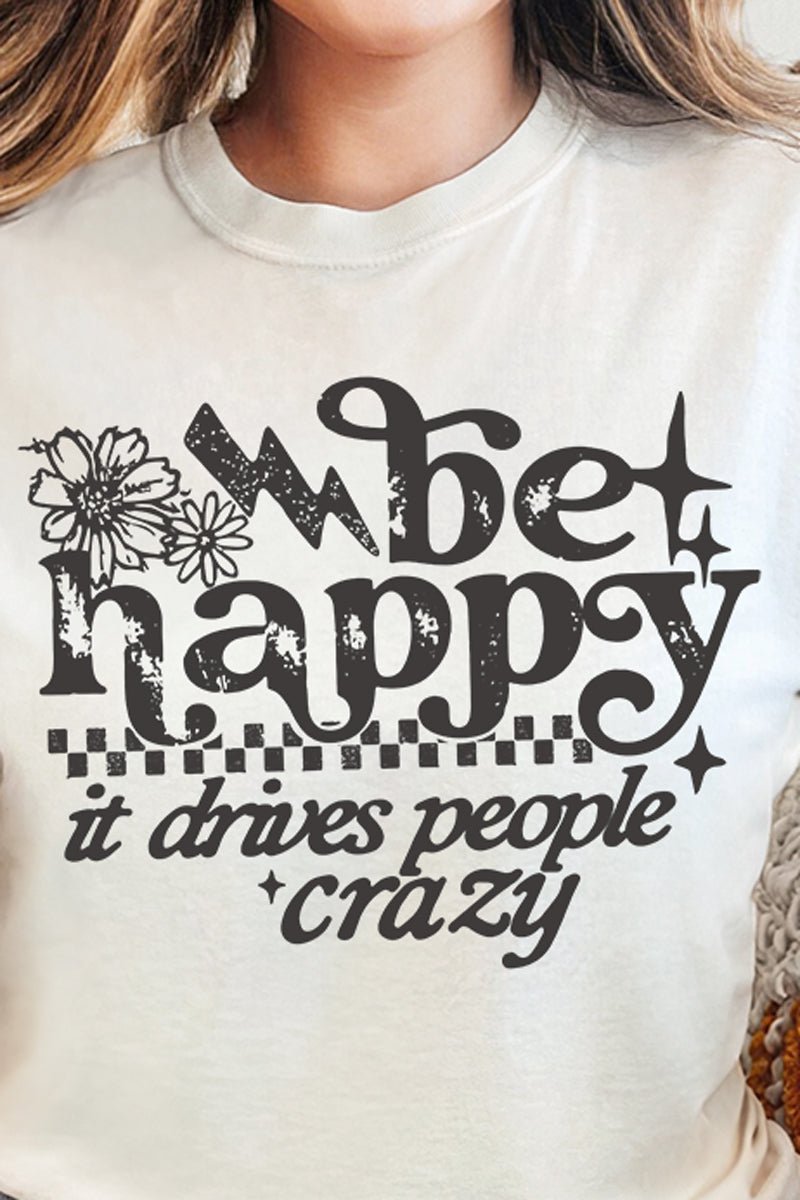 Black Be Happy Comfort Colors Heavyweight Long T-Shirt - Wholesale Accessory Market