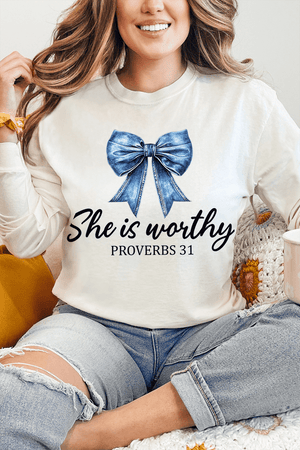 Blue Bow Worthy Comfort Colors Heavyweight Long T-Shirt - Wholesale Accessory Market