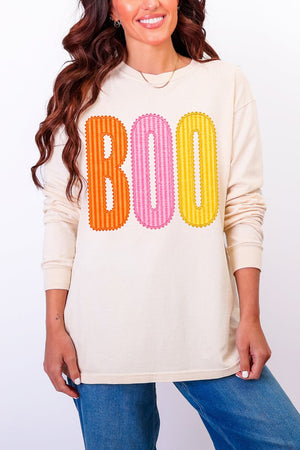 Candy Stripe Boo Comfort Colors Heavyweight Long T-Shirt - Wholesale Accessory Market