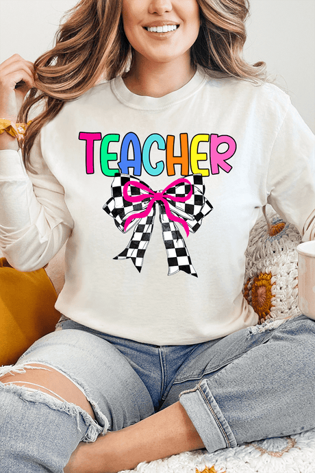 Colorful Teacher Ribbon Comfort Colors Heavyweight Long Sleeve T-Shirt - Wholesale Accessory Market