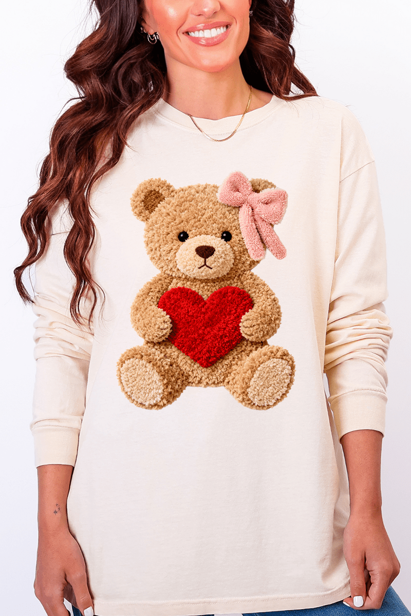 Cozy Heart Cub Faux Yarn Comfort Colors Heavyweight Long T-Shirt - Wholesale Accessory Market