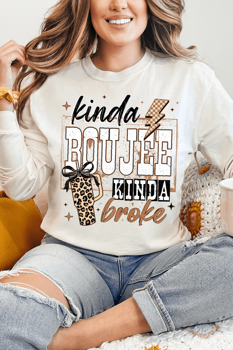 Kinda Boujee Kinda Broke Comfort Colors Heavyweight Long T-Shirt - Wholesale Accessory Market
