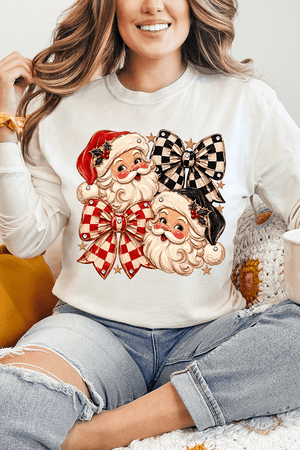 Merry Check Santa Comfort Colors Heavyweight Long T-Shirt - Wholesale Accessory Market