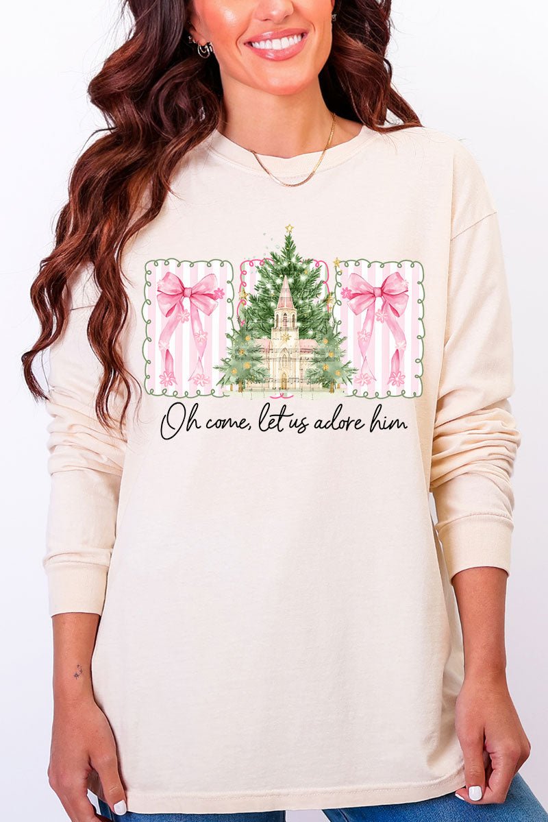 Notes Oh Come Let Us Adore Him Comfort Colors Heavyweight Long Sleeve T-Shirt - Wholesale Accessory Market