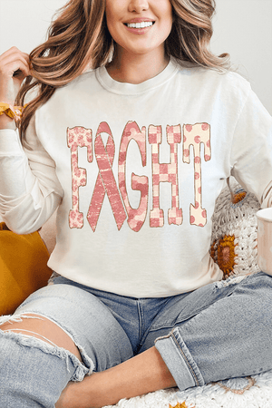 Pink Patterned Fight Comfort Colors Heavyweight Long T-Shirt - Wholesale Accessory Market