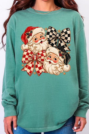 Merry Check Santa Comfort Colors Heavyweight Long T-Shirt - Wholesale Accessory Market