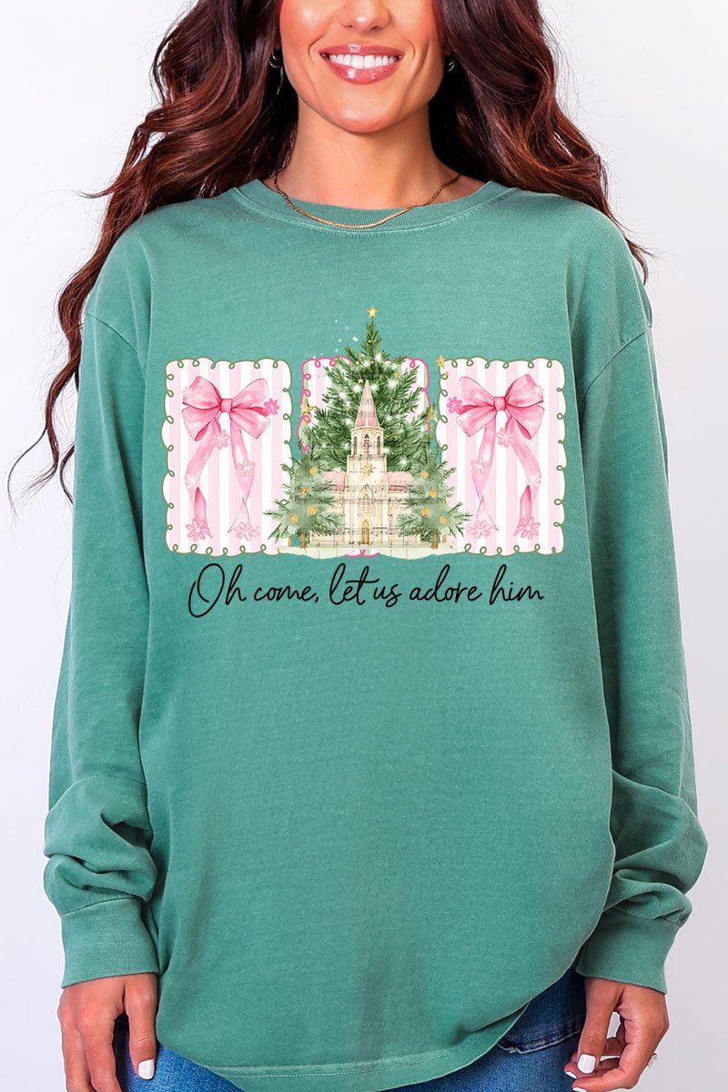 Notes Oh Come Let Us Adore Him Comfort Colors Heavyweight Long Sleeve T-Shirt - Wholesale Accessory Market